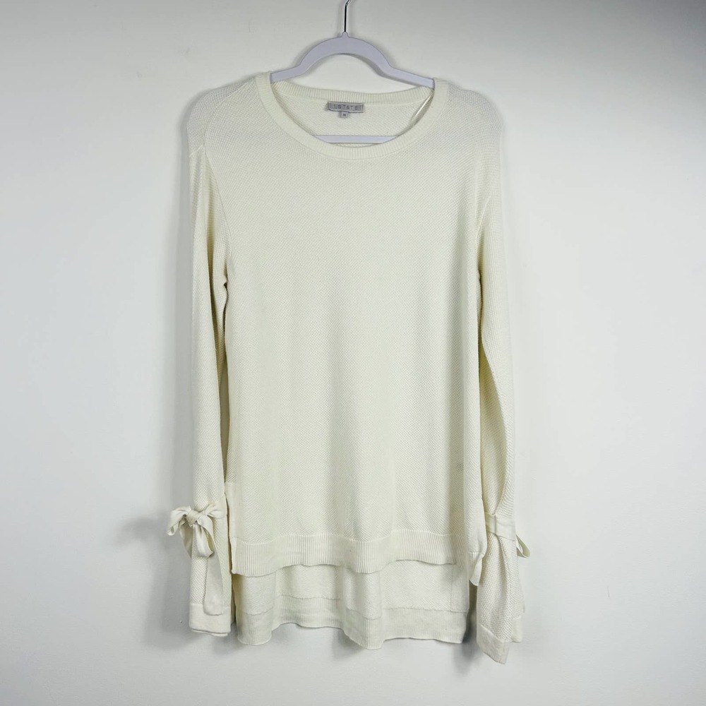 1. State Ivory Waffle Knit Long Sleeved Sweater Wrist Ties Size Medium